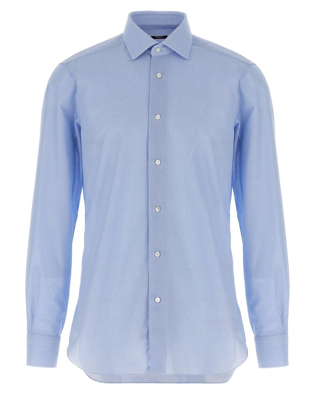 Barba Napoli Blue Honeycomb Cotton Shirt