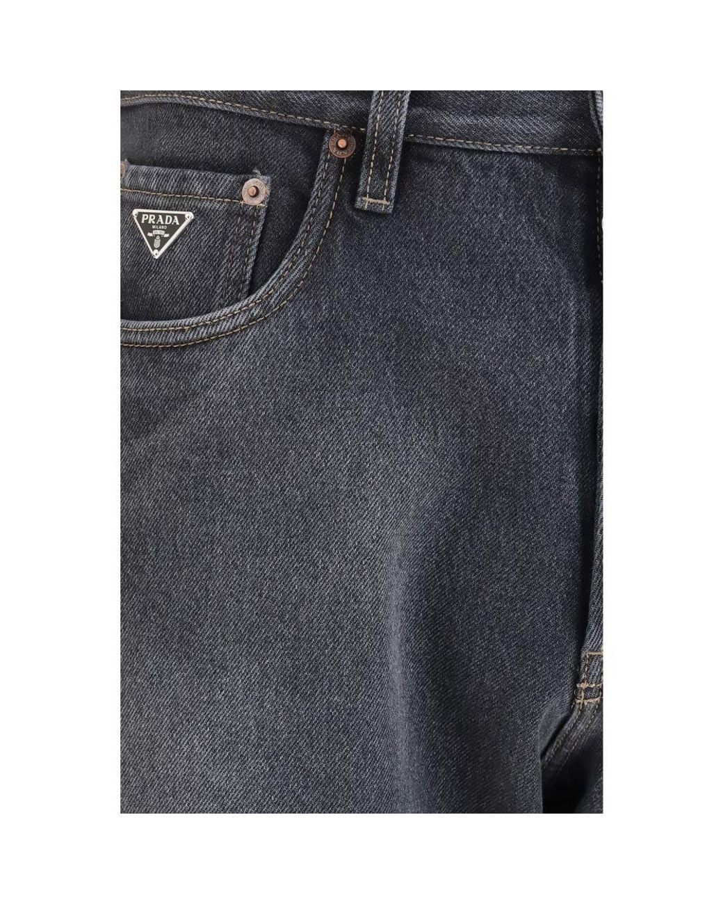 Prada Gray Cotton Relaxed Fit Jeans Clothing for men