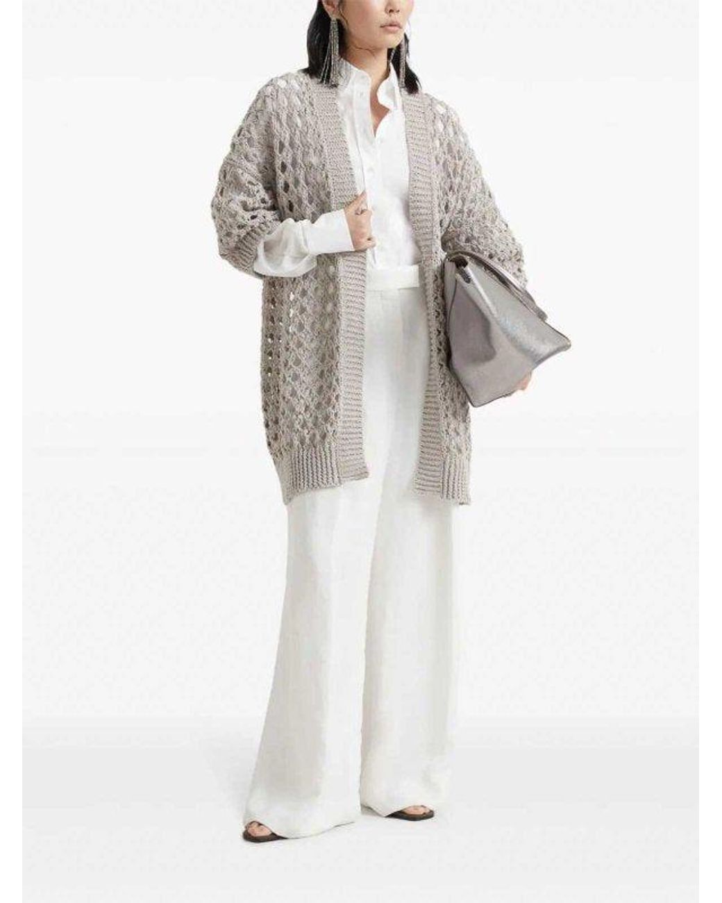 Brunello Cucinelli White Light Openwork Sweater