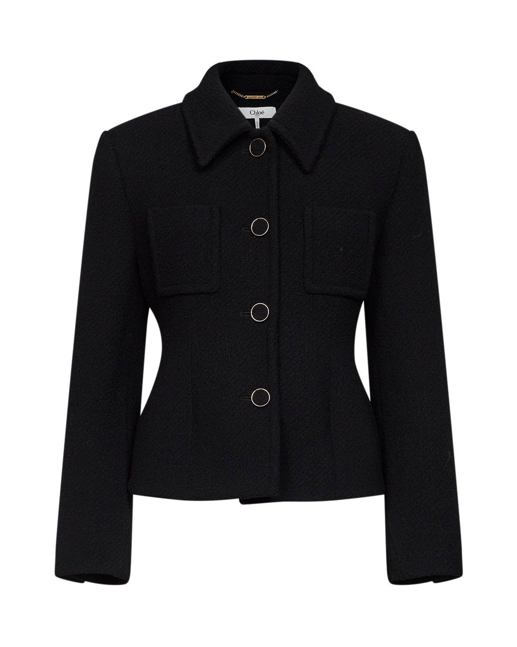 Chloé Black Tweed Jacket With Lined Interior And Belted Back