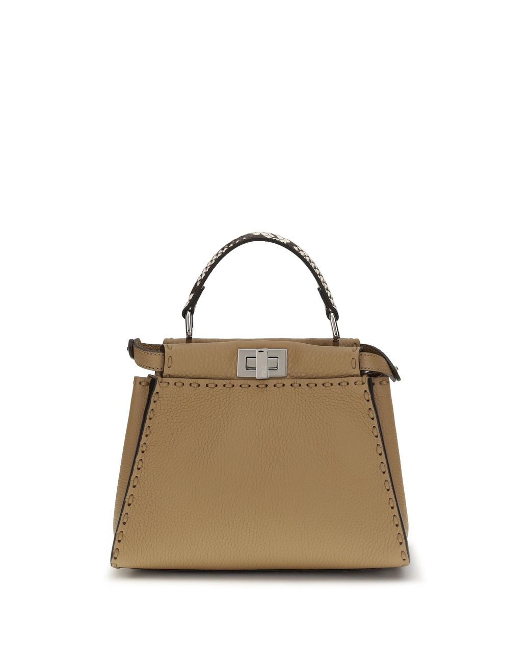 Fendi Metallic Handbag Peekaboo Mini Cappuccino-Roccia Calf Leather Shoulder Bags