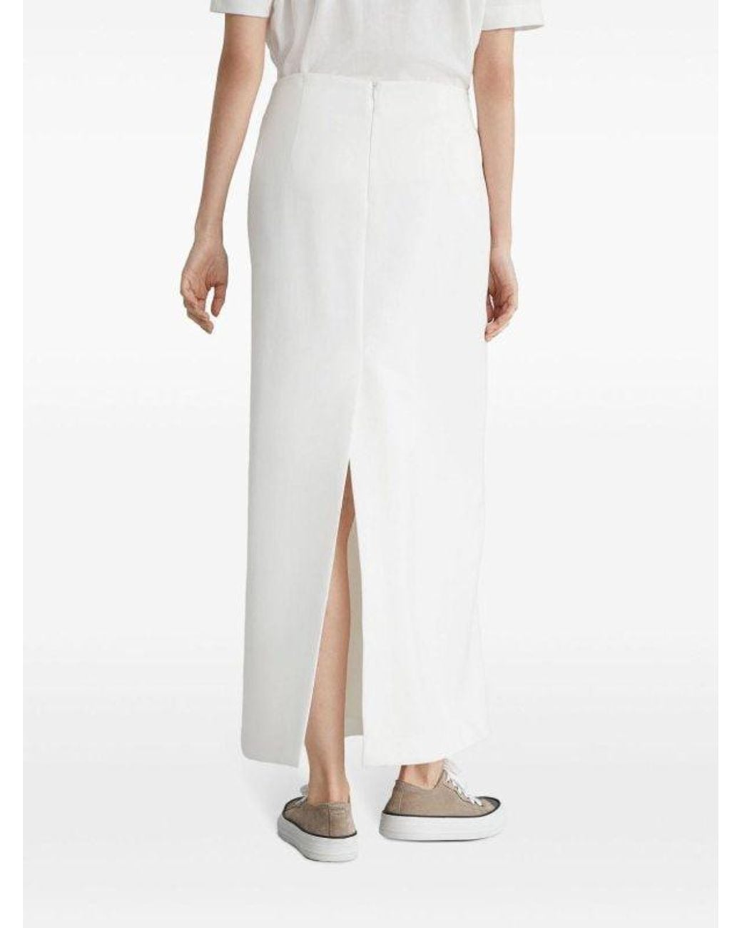 Brunello Cucinelli White Off Straight Cotton Skirt