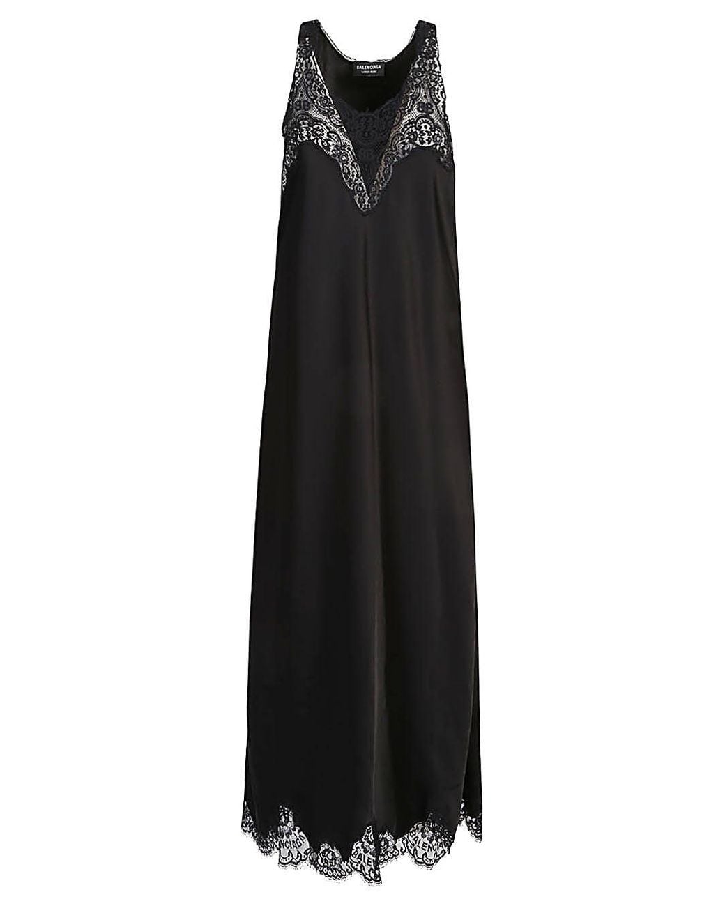 Balenciaga Black Lace-Trimmed Sleeveless Dress
