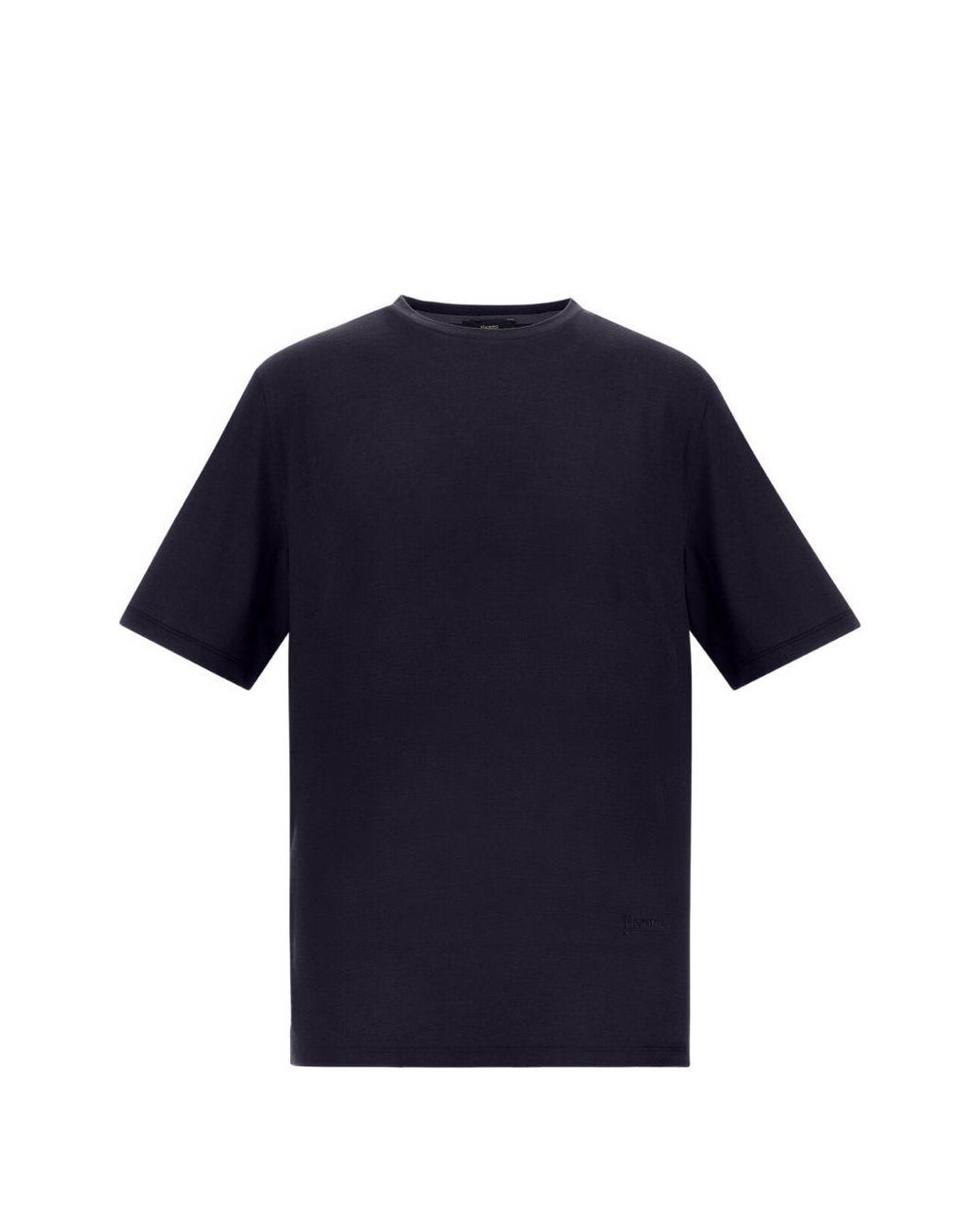 Herno Blue Wool Jersey Crewneck T-Shirt With Tonal Embroidery for men