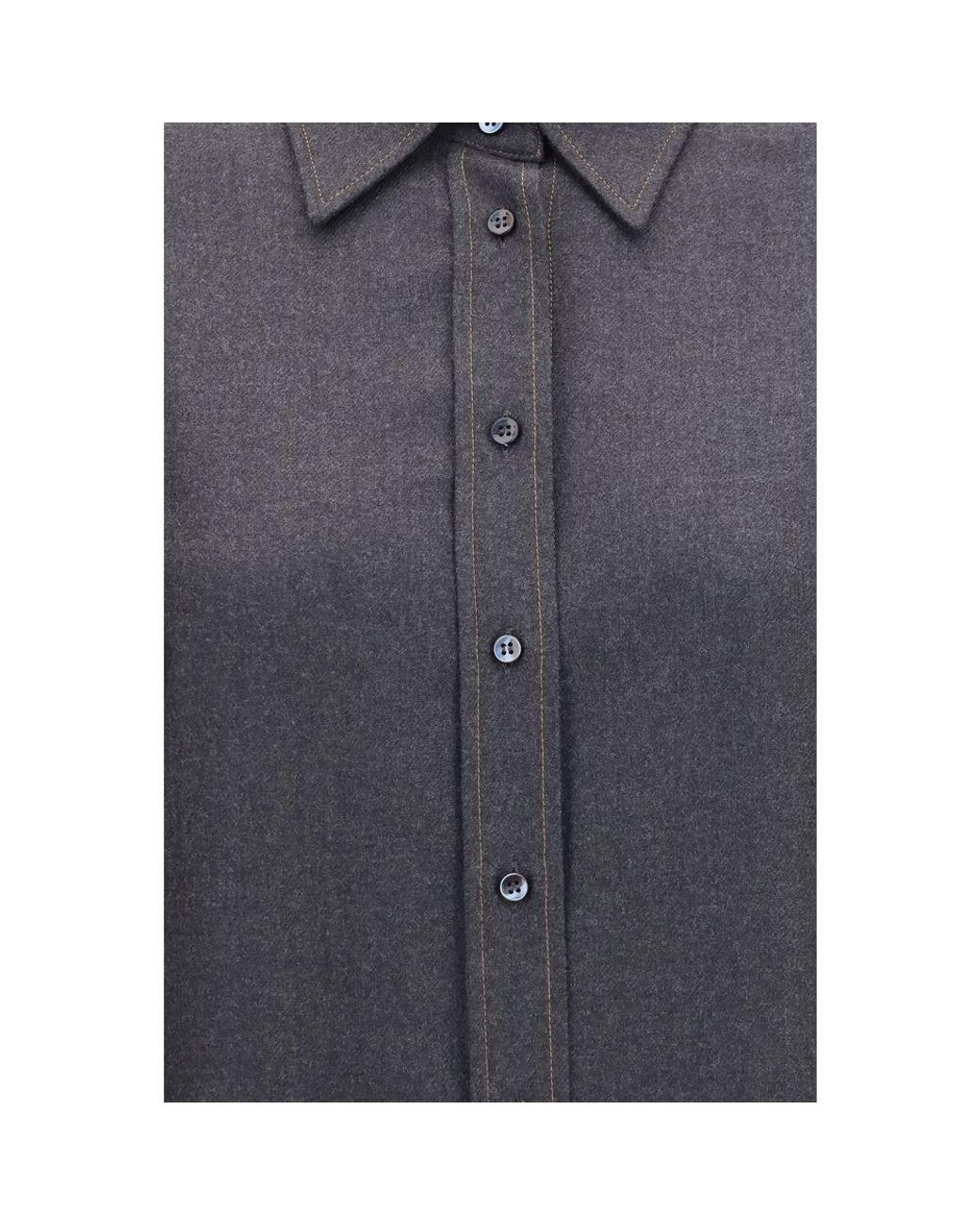 Brunello Cucinelli Blue Gray Wool Oves Aries Dress Shirt