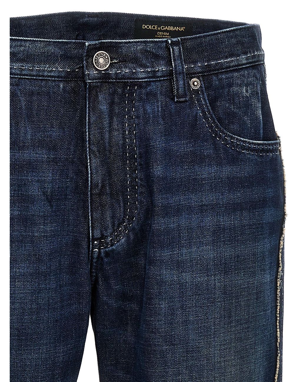 Dolce & Gabbana Blue Dolce & Gabbana Frayed Side-Seam Stitching Jeans for men