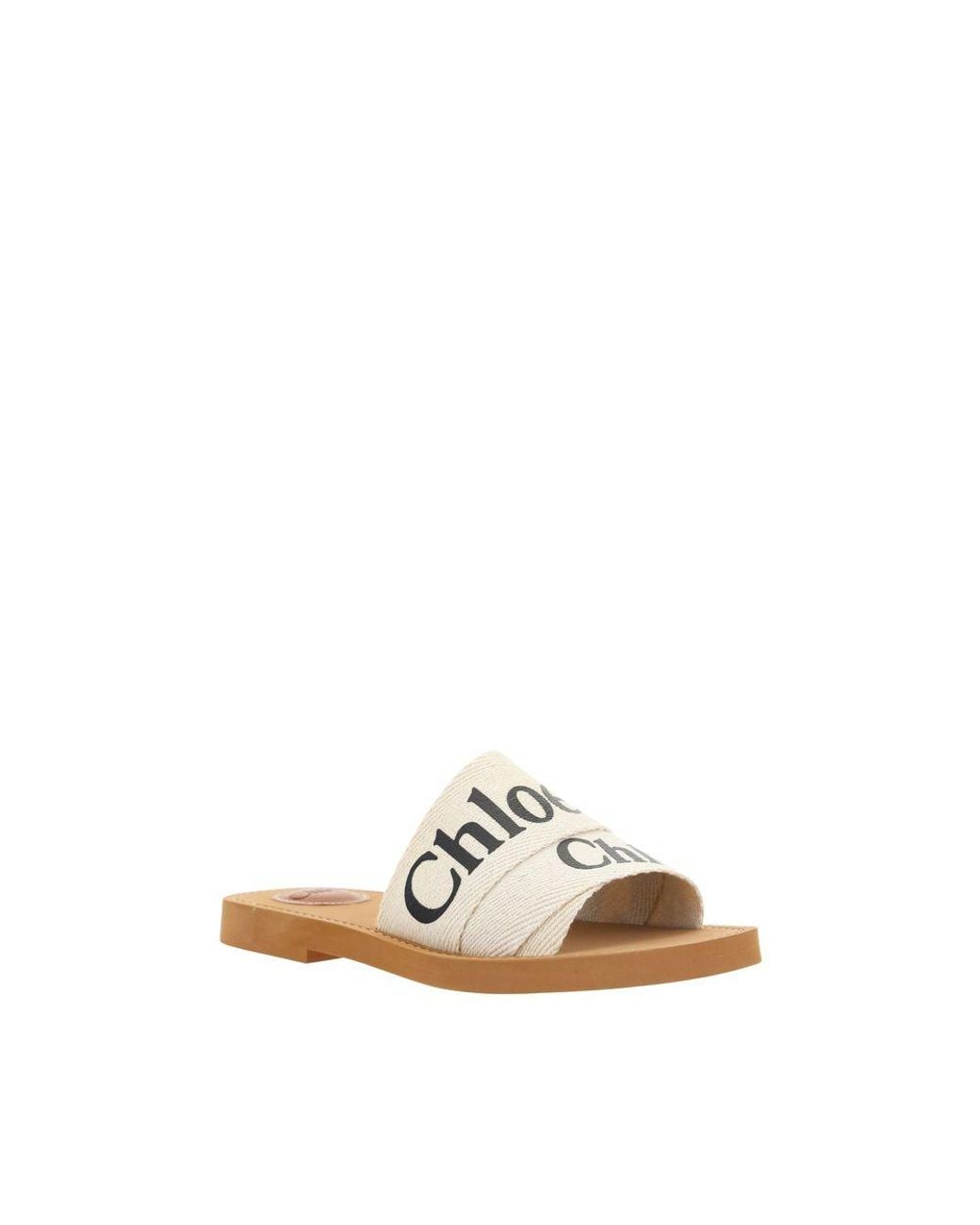 Chloé Natural White Cotton Flat Sandals