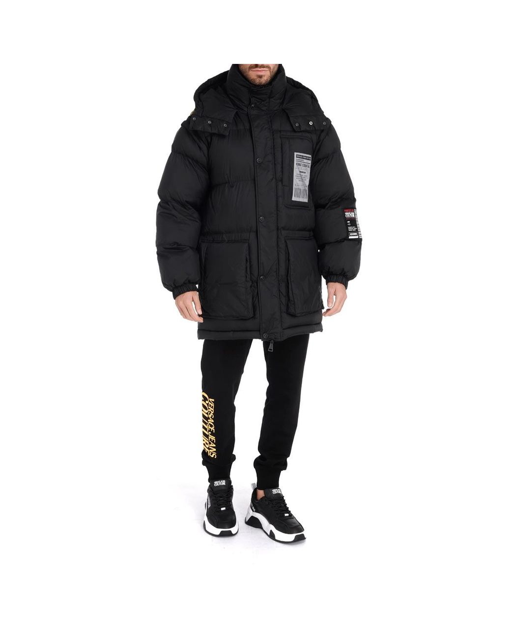 Versace Jeans Couture Denim Black Down Jacket With Logo for Men - Lyst