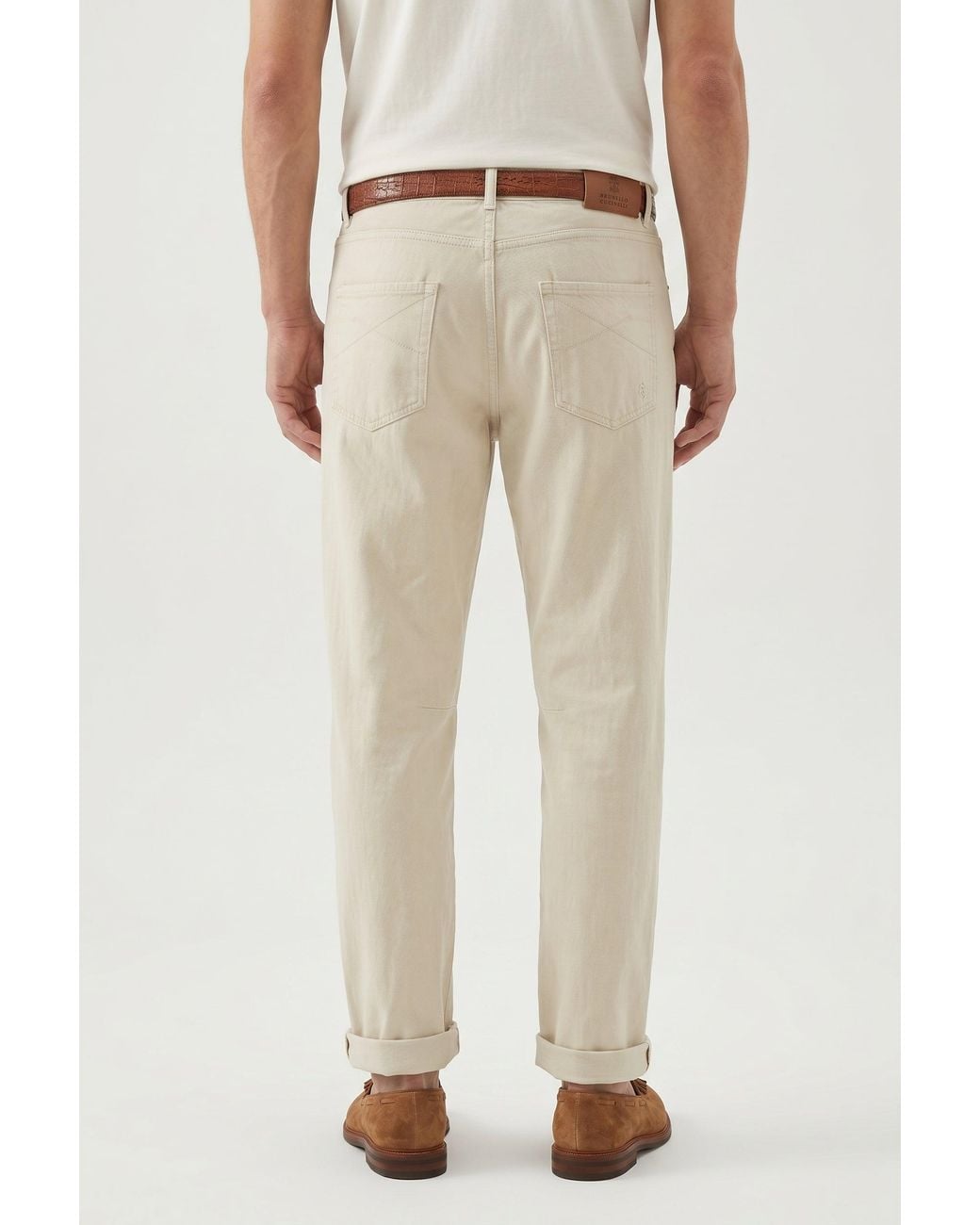 Brunello Cucinelli Natural Relaxed Cotton Trousers for men
