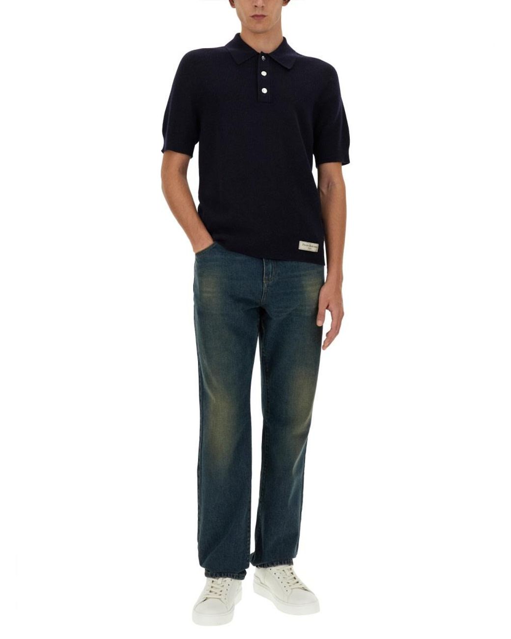 Balmain Black Classic Merino Wool Polo Shirt for men