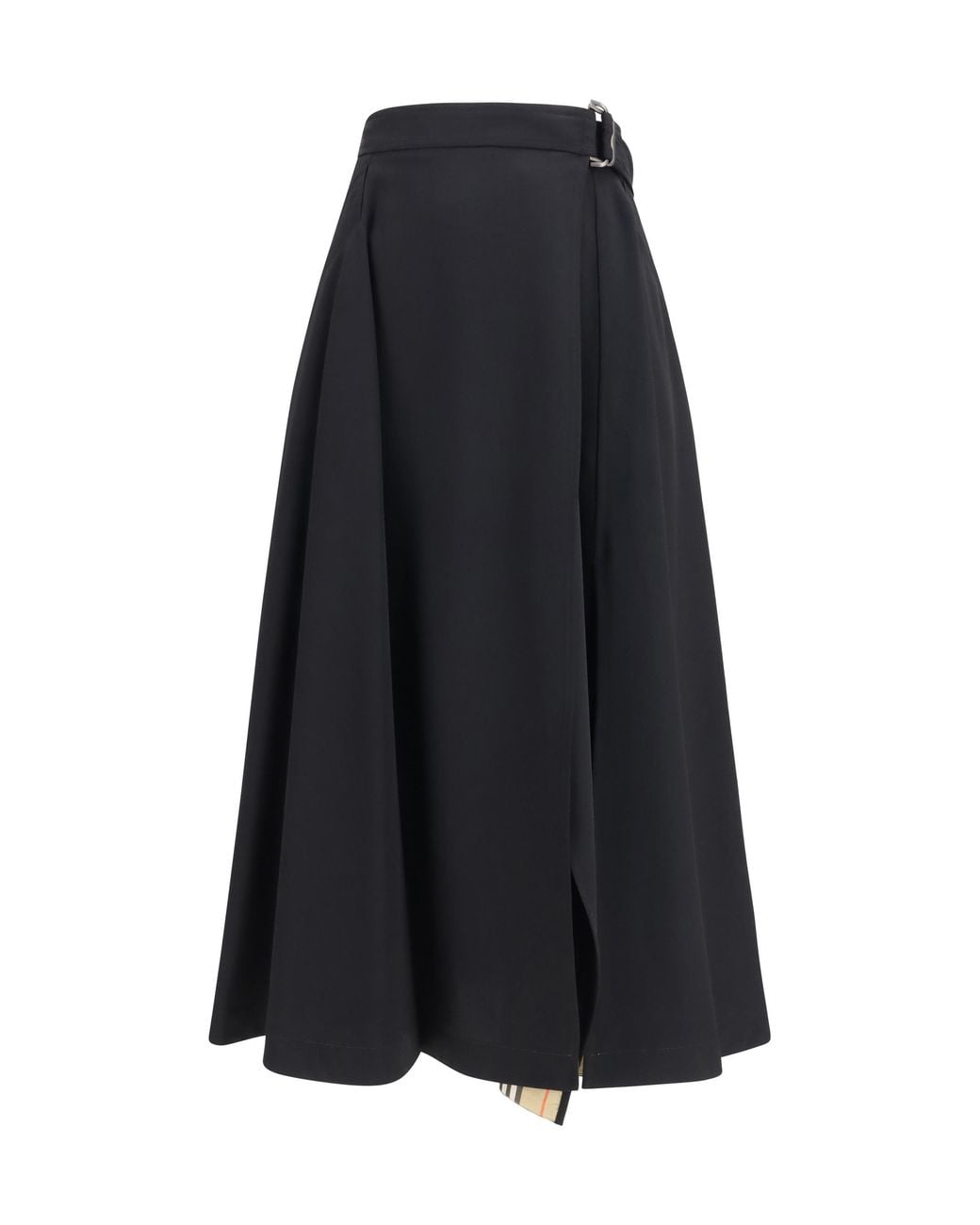 Burberry Black Midi Skirt Wool Twill Merino