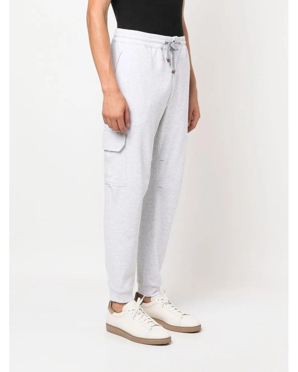 Brunello Cucinelli White Light Cotton Cargo Trousers for men