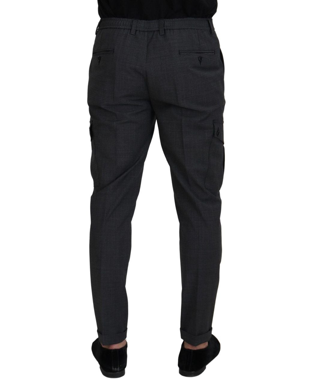 Dolce & Gabbana Black Elegant Checkered Slim Fit Cargo Pants for men