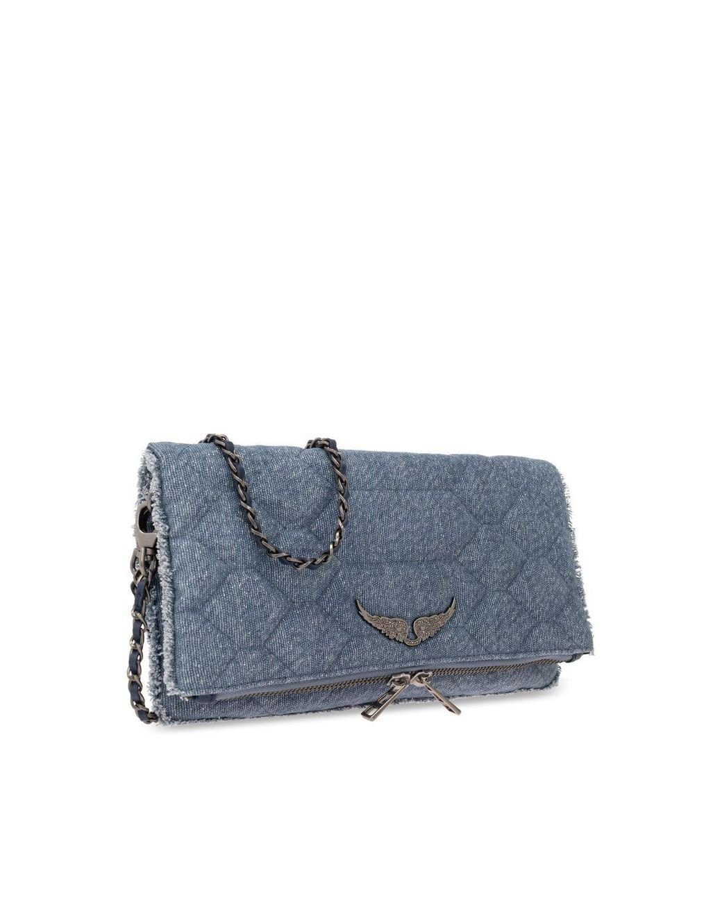 Zadig & Voltaire Rock Xl Logo Plaque Denim Clutch Bag in