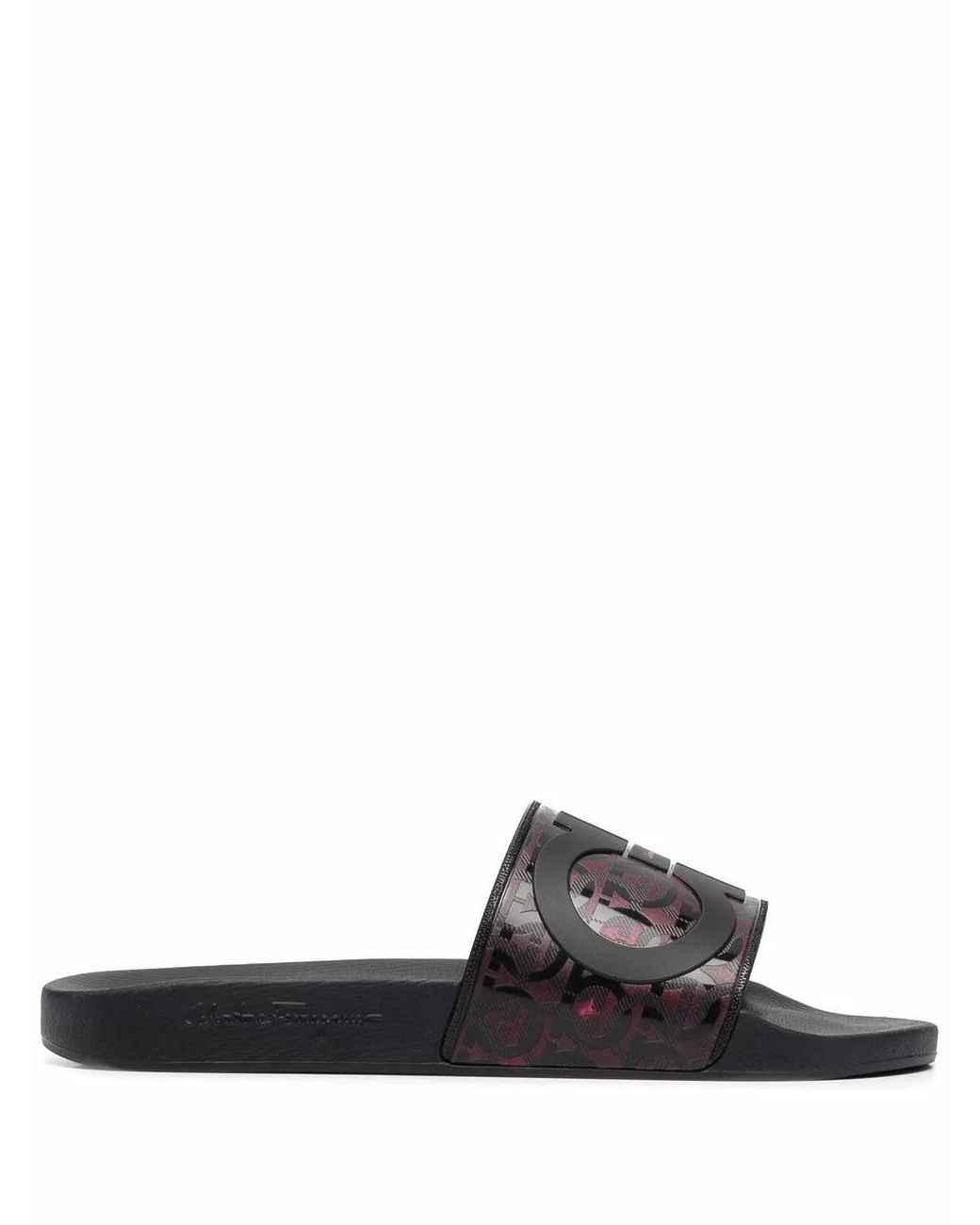 Ferragamo Black Ferragamo Groove Logo-Embossed Sliders for men