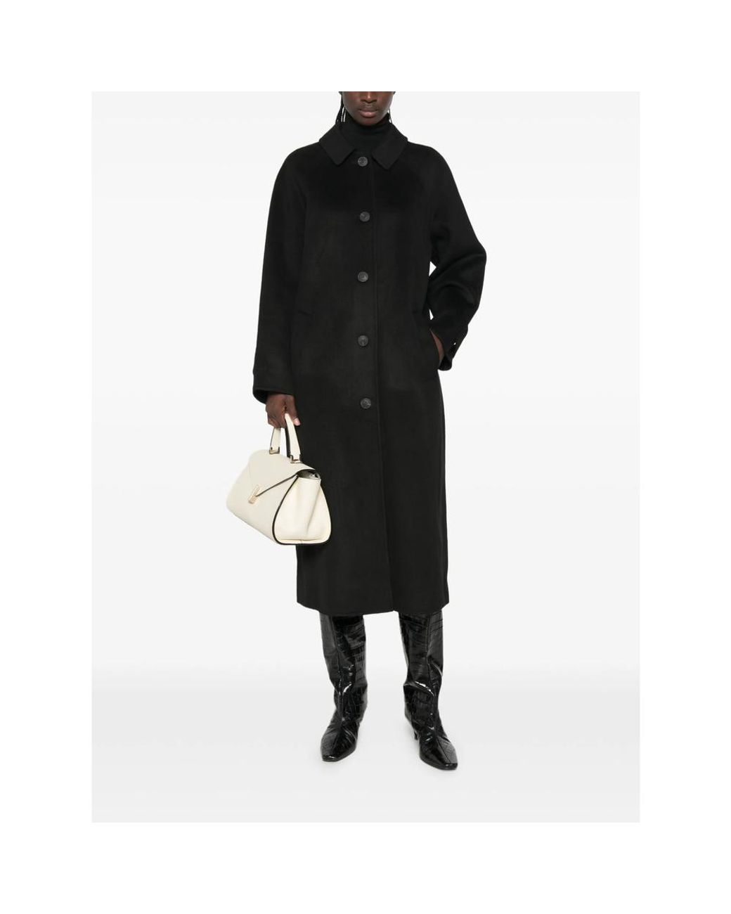 The Dynamis Studio Black Raglan-Sleeve Button-Down Coat