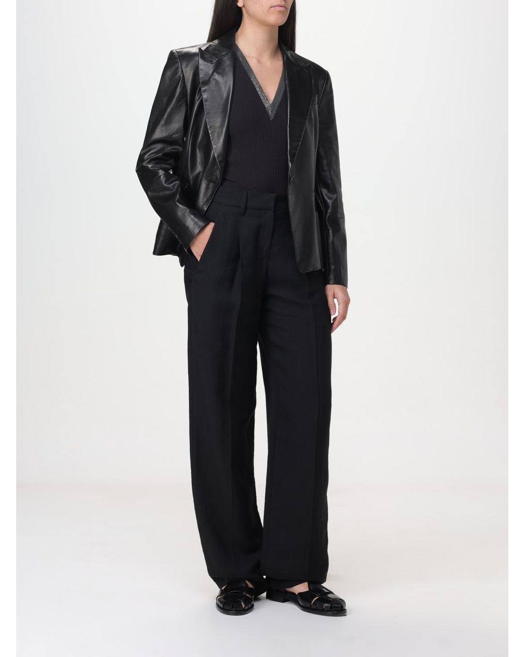 Brunello Cucinelli Black Linen Blend Wide Leg Trousers
