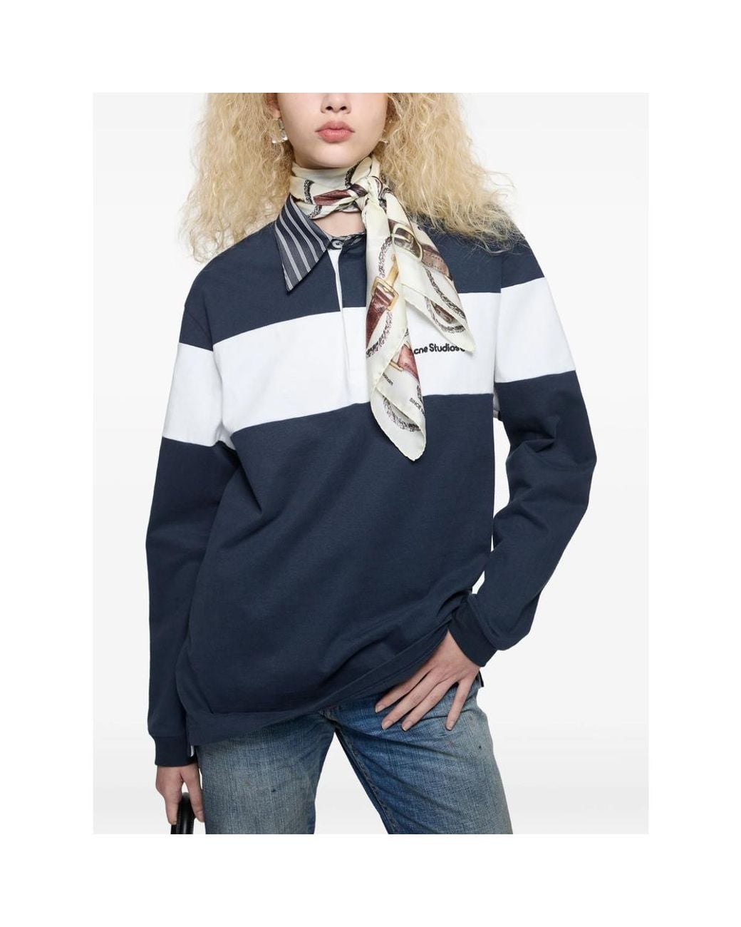 Acne Blue Polo Sweatshirt- Cotton Organic T-Shirts And Polos for men