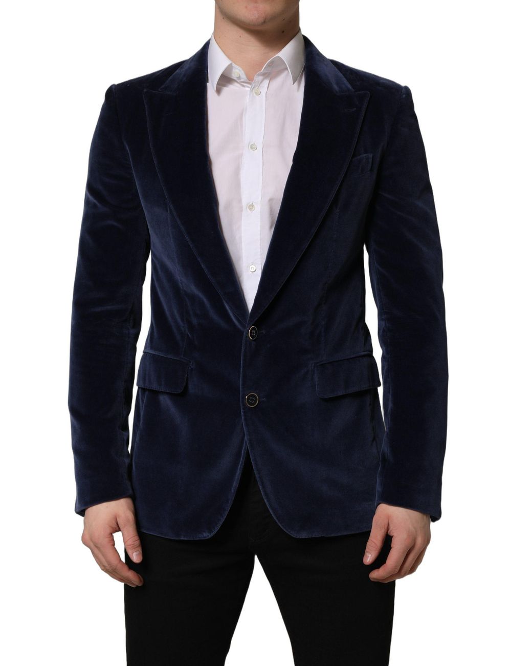 Dolce & Gabbana Blue Velvet Single Breasted Blazer Jacket Cotton Silk Elastane Clothing for men