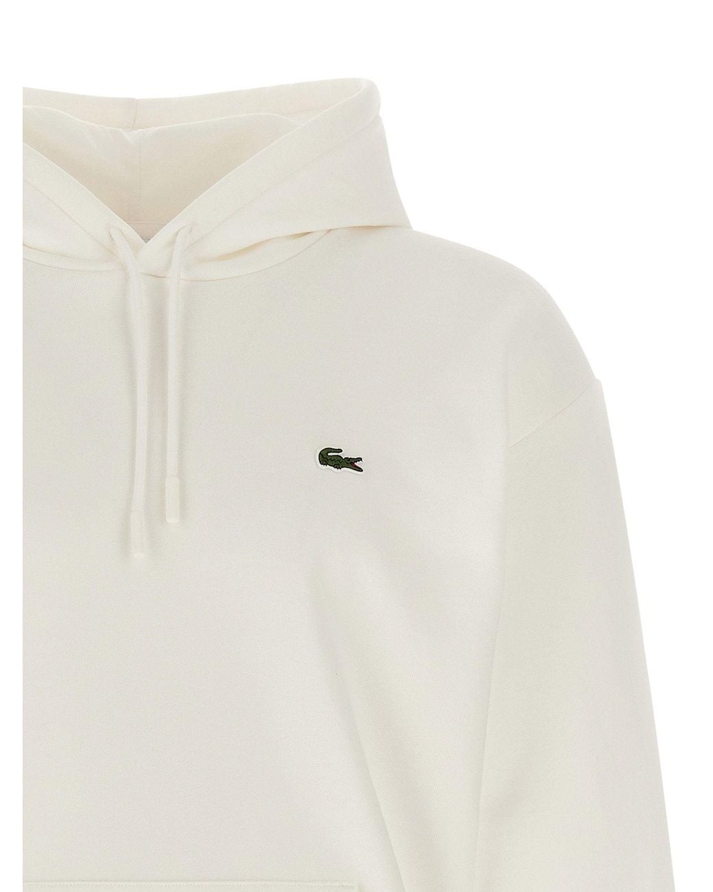 Lacoste White Logo-Embroidered Cotton Blend Hoodie