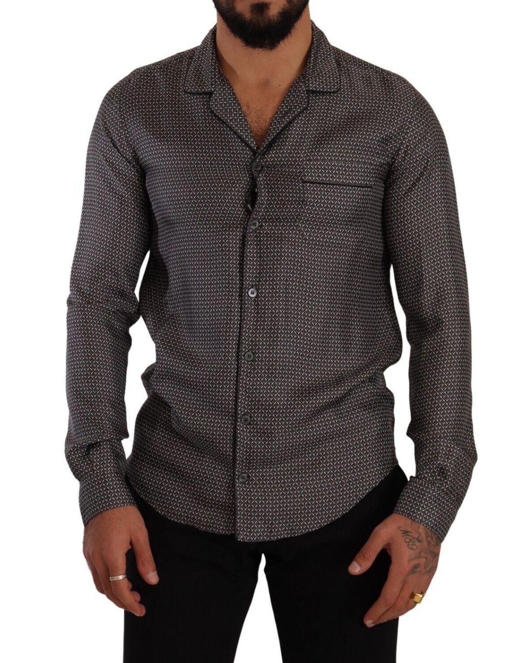Dolce & Gabbana Gray Fantasy Pattern Pajama Top Shirt for men