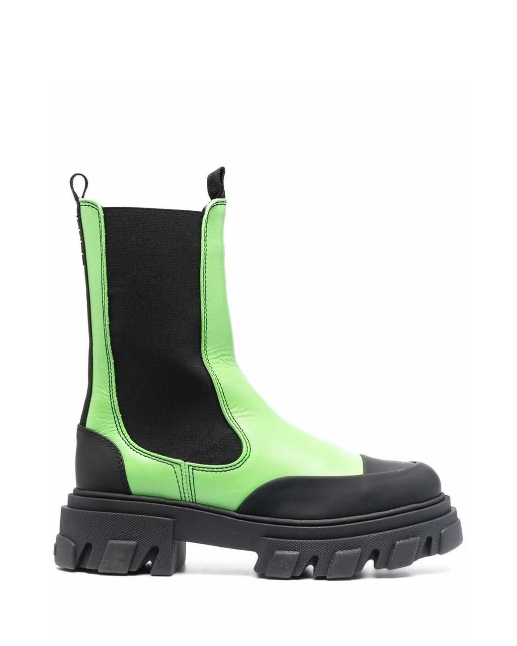 Ganni Green Leather Mid-Calf Chelsea Boots Flash Shoes
