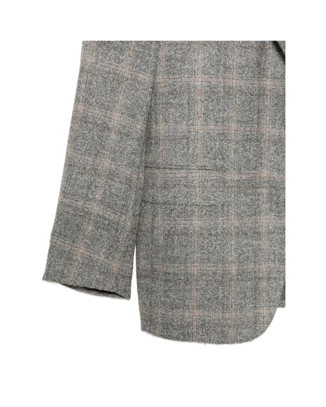 Canali Gray Check-Pattern Single-Breasted Blazer for men