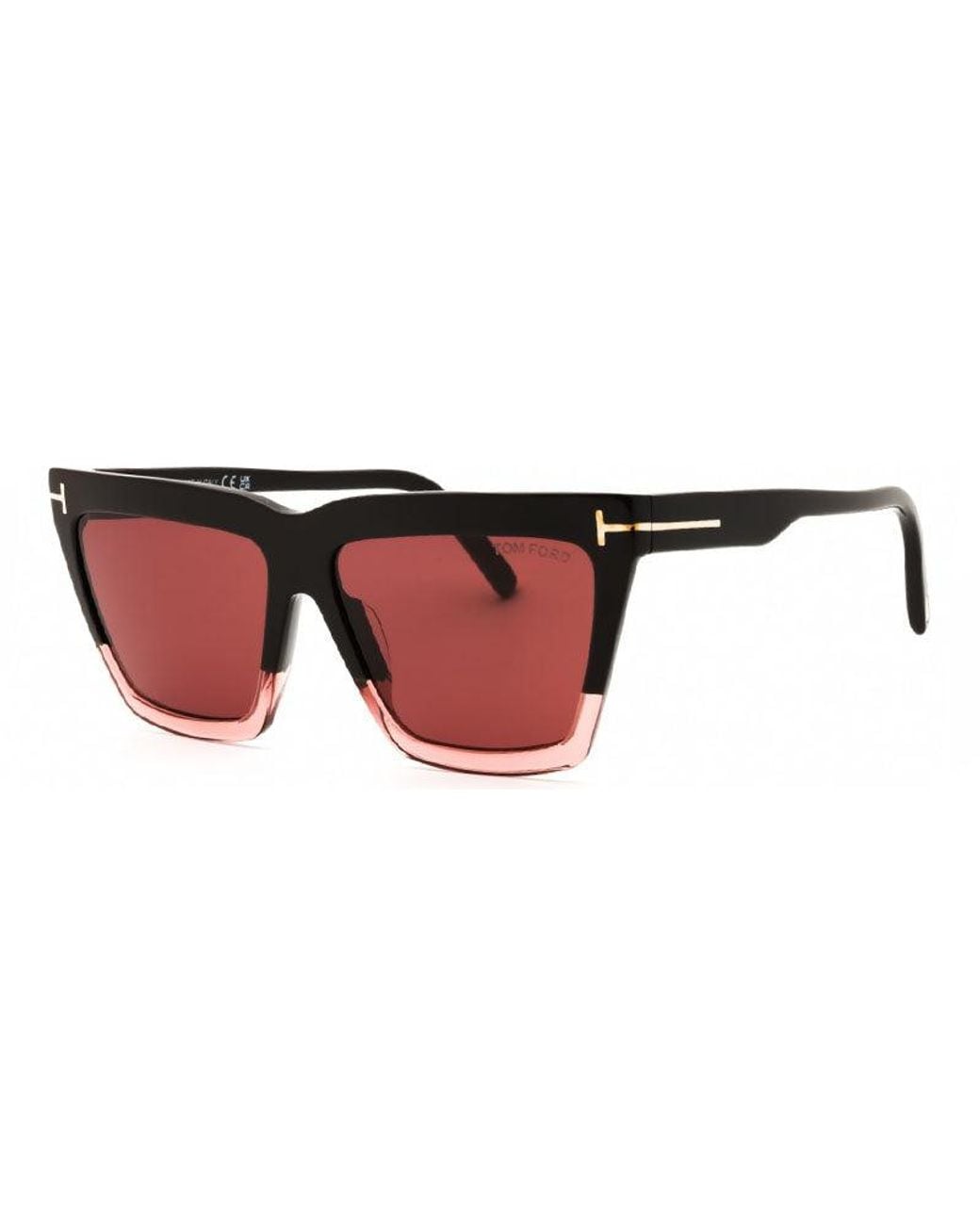 Tom Ford Red Sunglasses Geometric Full Rim, Dark Frame And Mauve Lens Ft111050Z