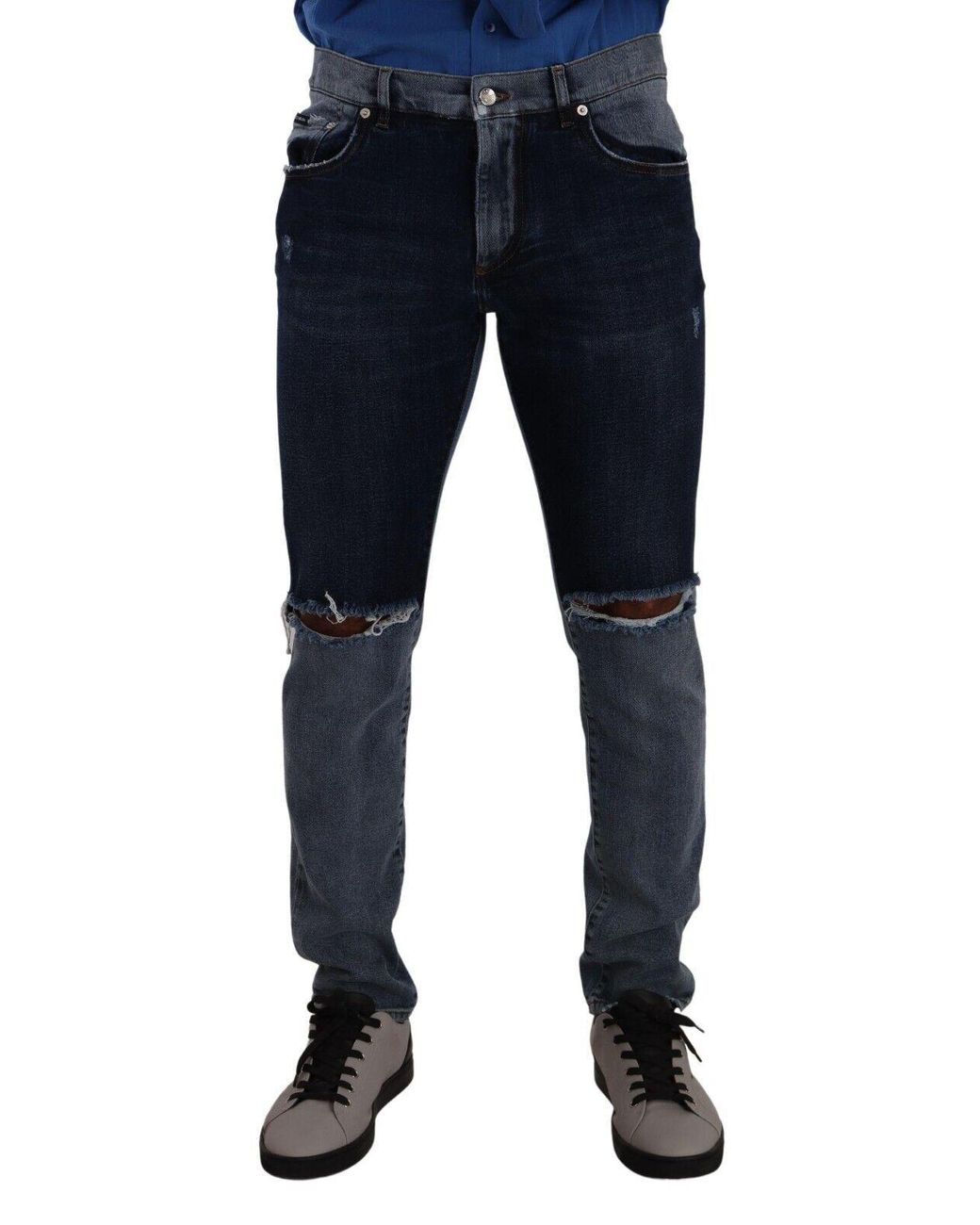 Dolce & Gabbana Blue Chic Slim Fit Tattered Denim for men