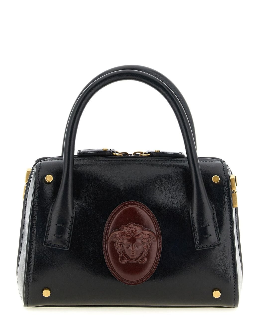 Versace Black Versace Medusa Embossed Calfskin Top Handle Bag