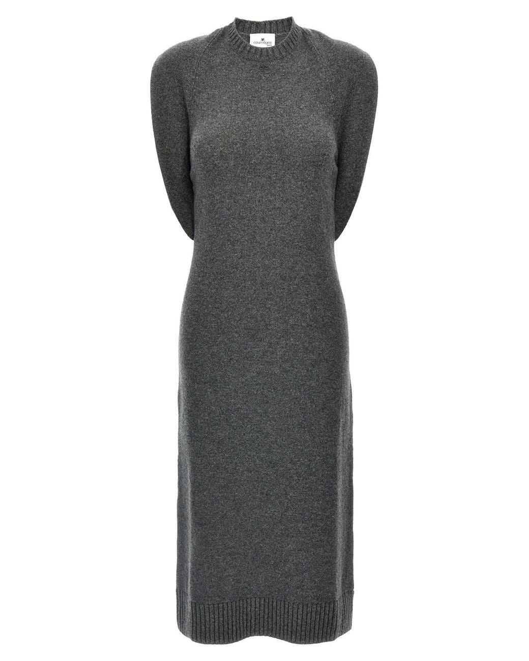 Courreges Gray Wool Over-The-Shoulder Drapé Dress