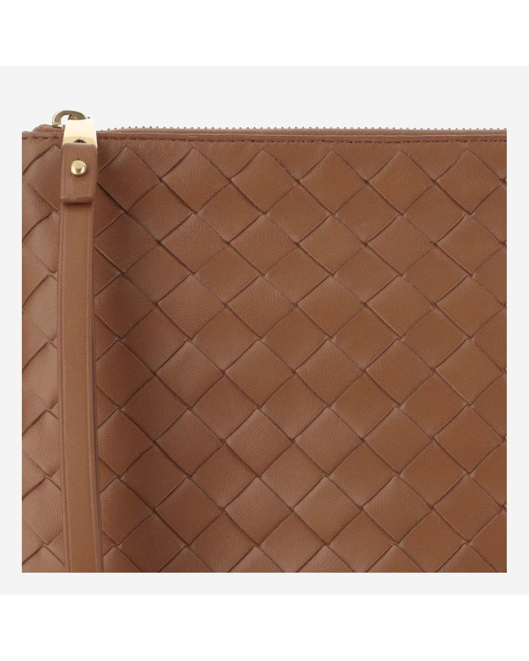 Bottega Veneta Brown Medium Flat Intrecciato Pouch Lambskin Clutch Bags