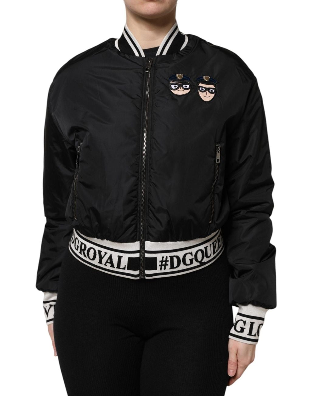 Dolce & Gabbana Black Nylon #Dgfamily Full Zip Bomber Jacket Clothing
