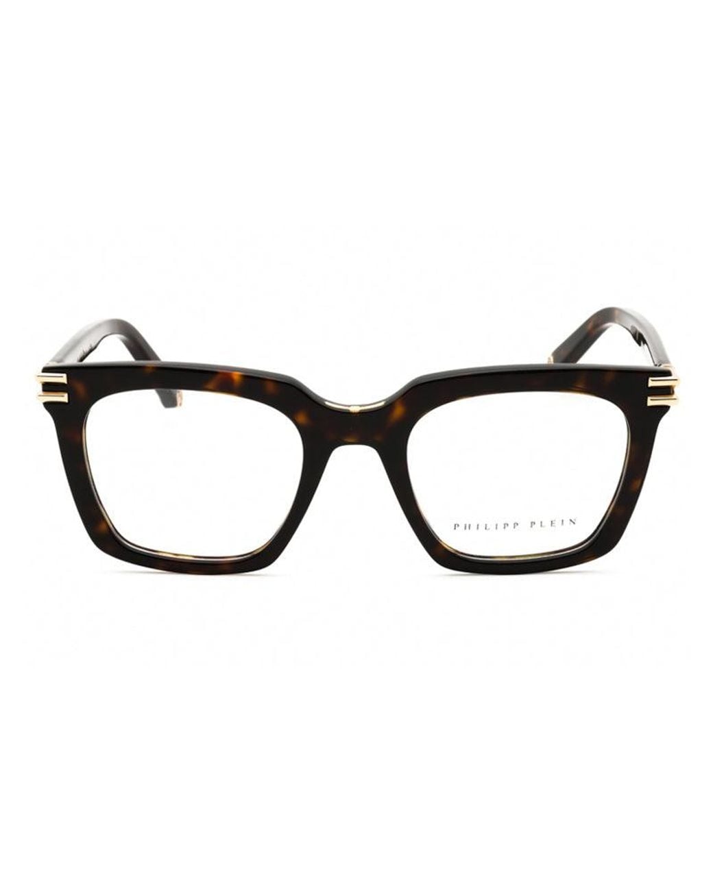 Philipp Plein Brown Eyeglasses Square Full Rim, Shiny Dark Havana Frame And Clear Demo Lenses Lens Vpp115M0722 for men