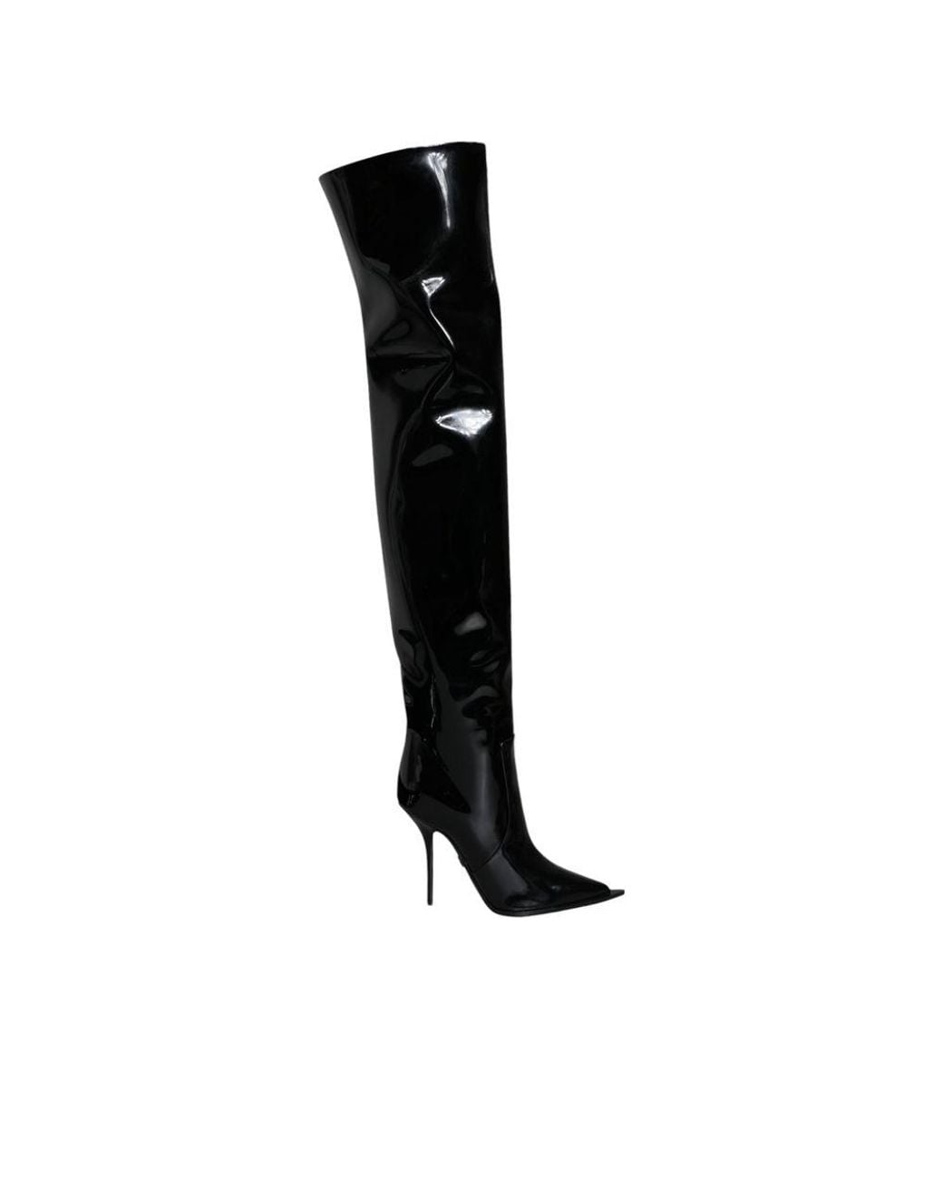 Dolce & Gabbana Black Patent Leather Knee High Boots Shoes (Pre-Owned)