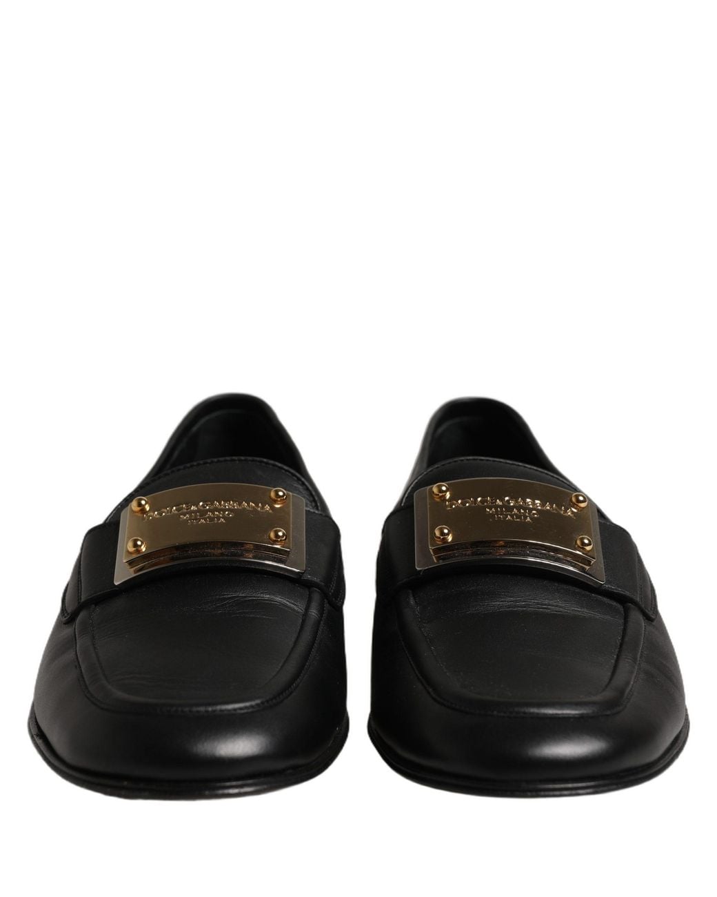 Dolce & Gabbana Black Leather Logo Plaque Loafers Shoes Calf for men