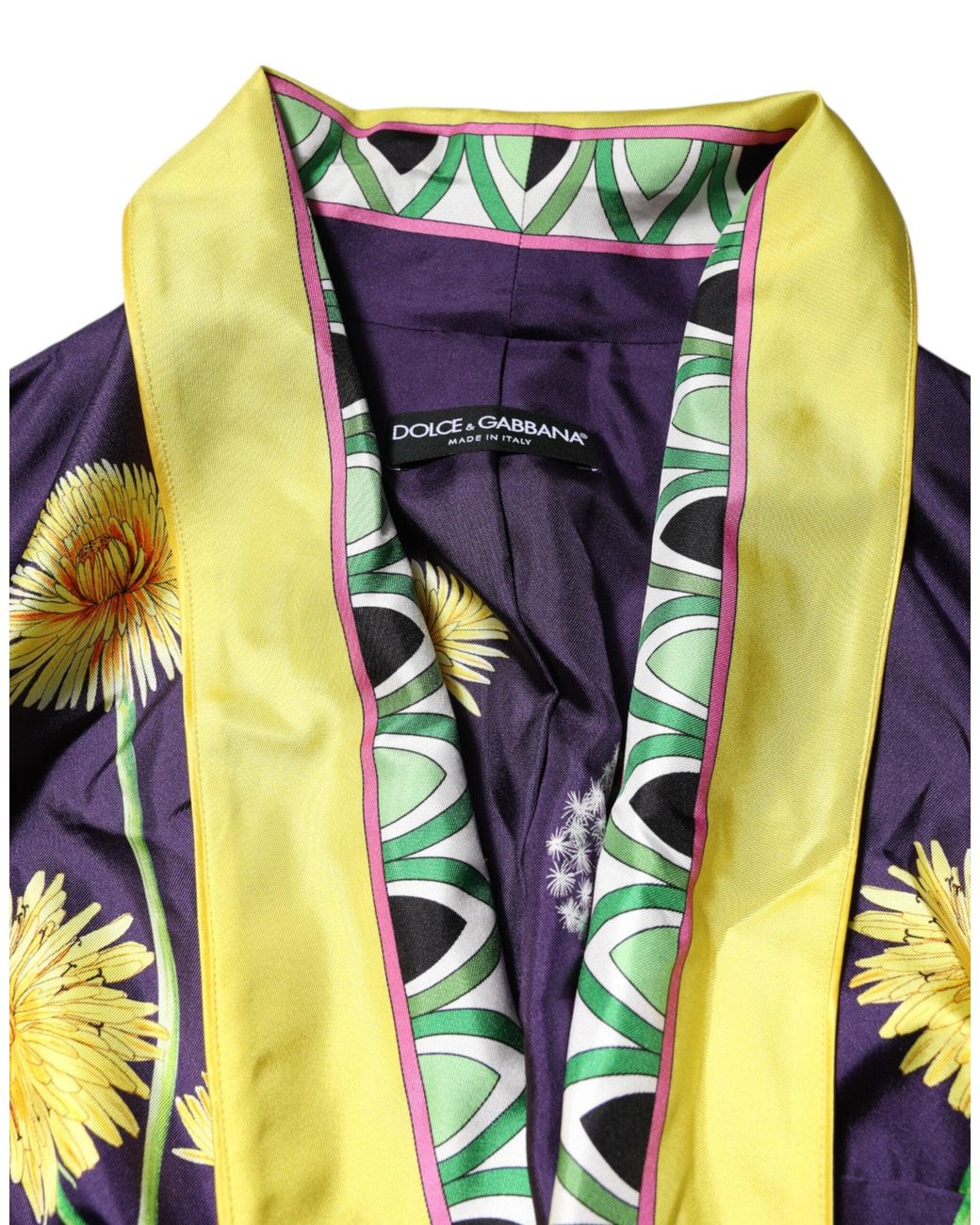 Dolce & Gabbana Blue Floral Print Silk Long Sleeves Wrap Robe