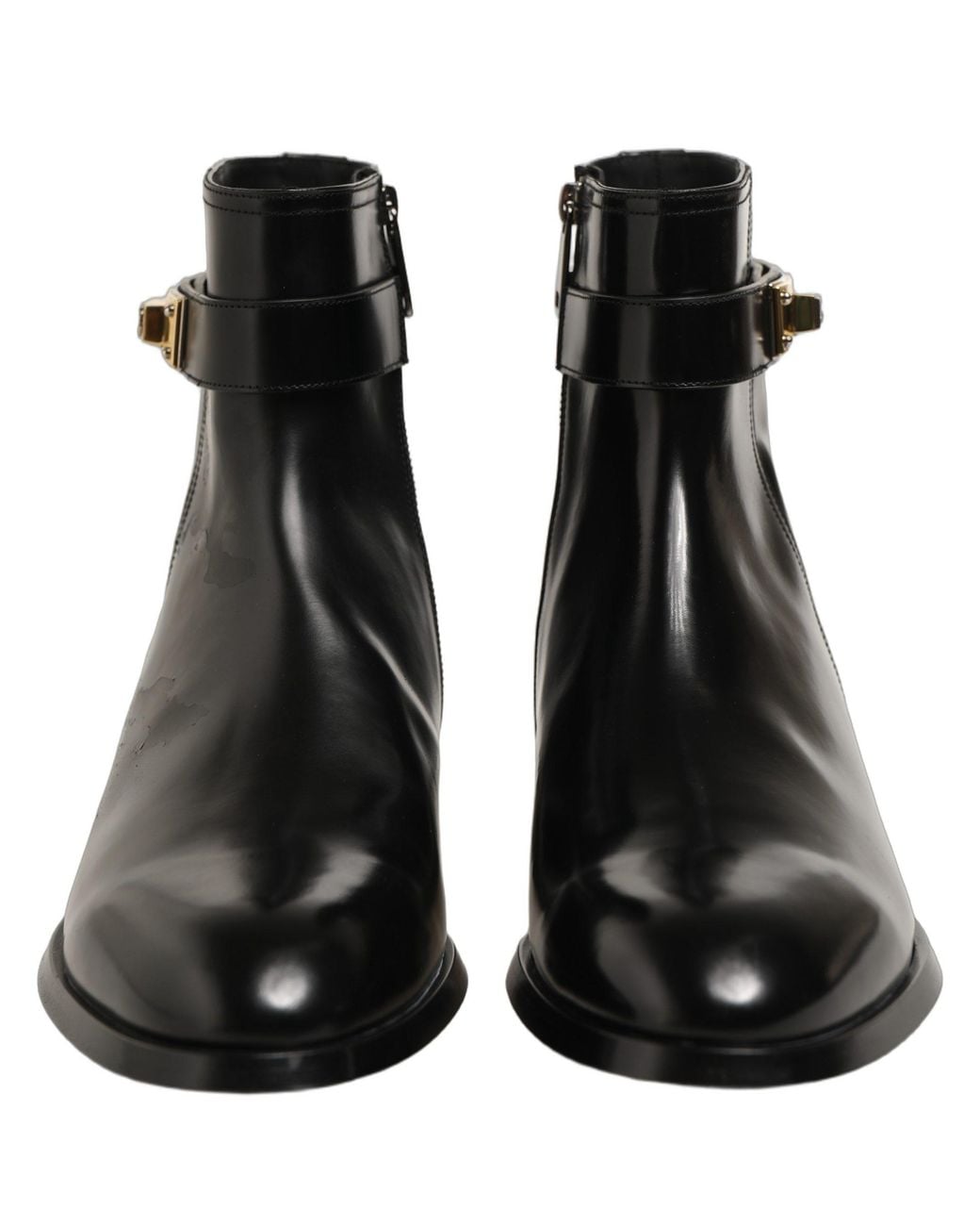 Dolce & Gabbana Black Leather Buckle Mid Calf Boots Shoes for men
