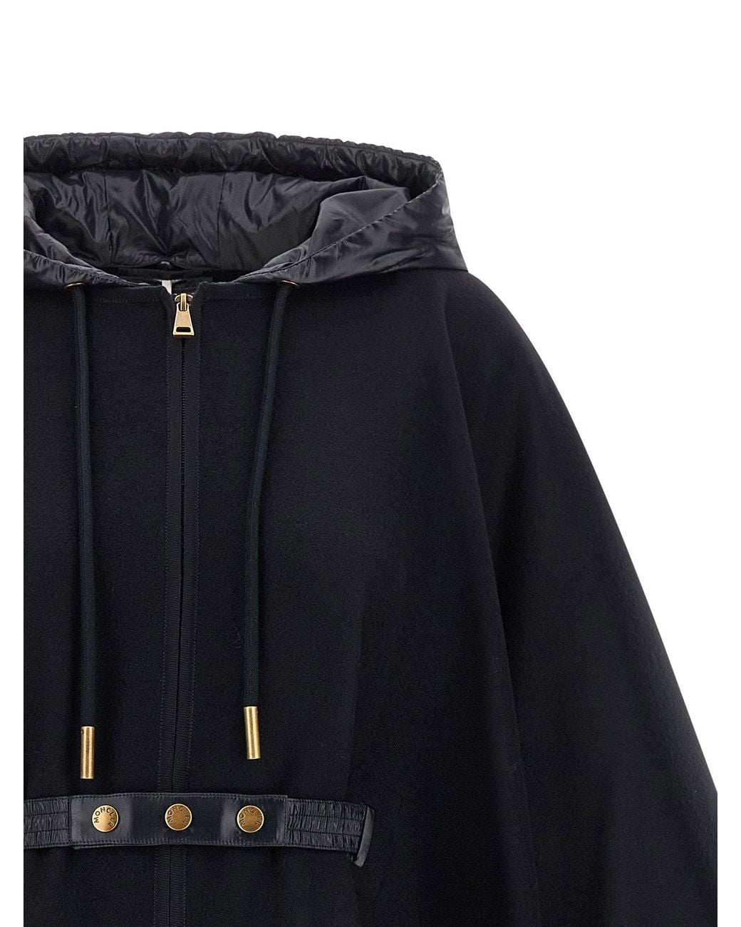 Moncler Virgin Wool Blend With Detachable Hood Cape in Blue | Lyst