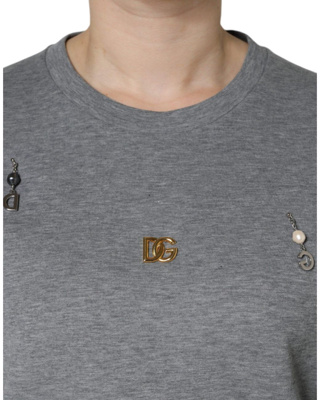 Dolce & Gabbana Gray Cotton Blend Embellished Tee T-Shirt