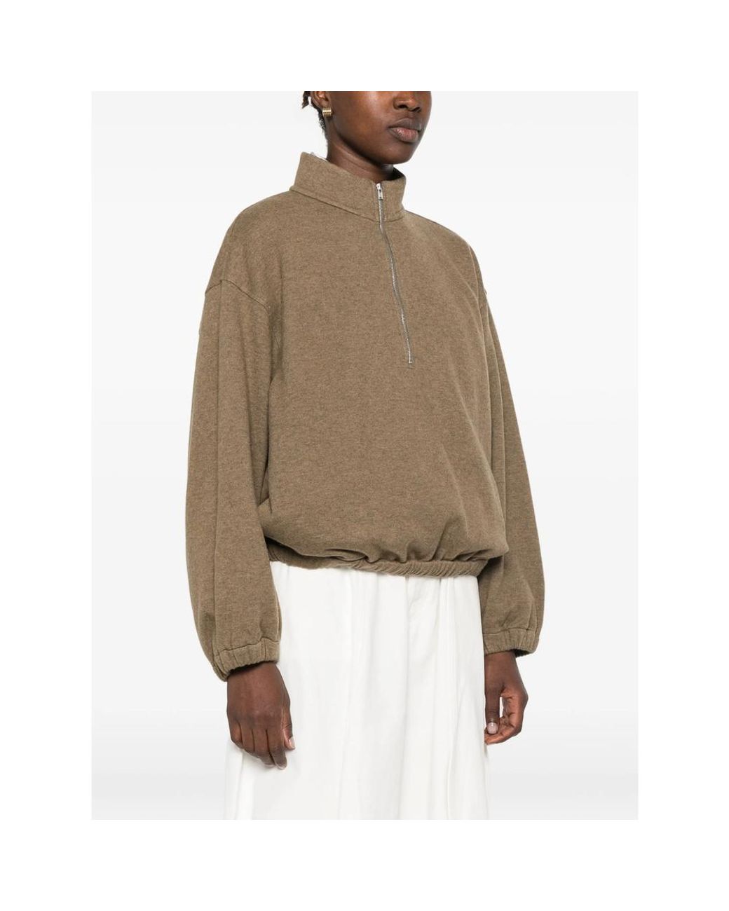 LAMRONS Natural Quarter-Zip Elasticated-Hem Sweater
