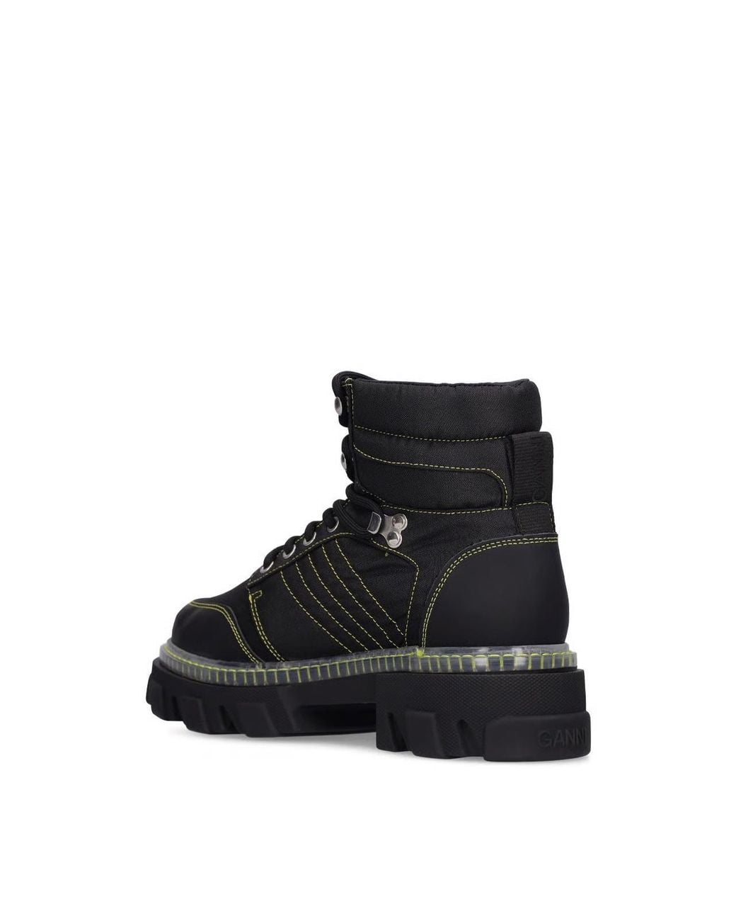 Ganni Black Cleated Lace Up Hiking Boots Shoes