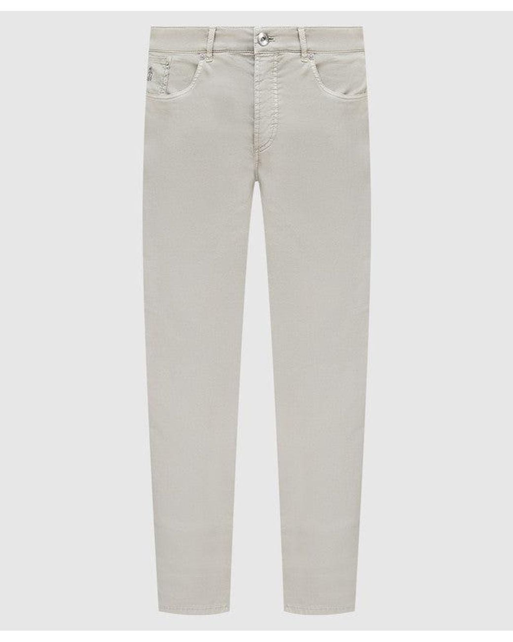 Brunello Cucinelli White Tailored Cotton Trousers for men