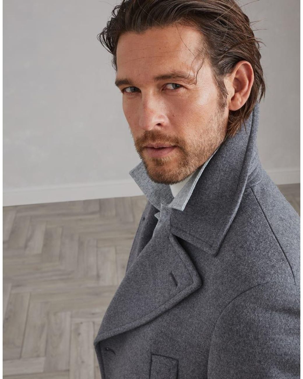 Brunello Cucinelli Gray Wool Double Breasted Coat Clothing for men