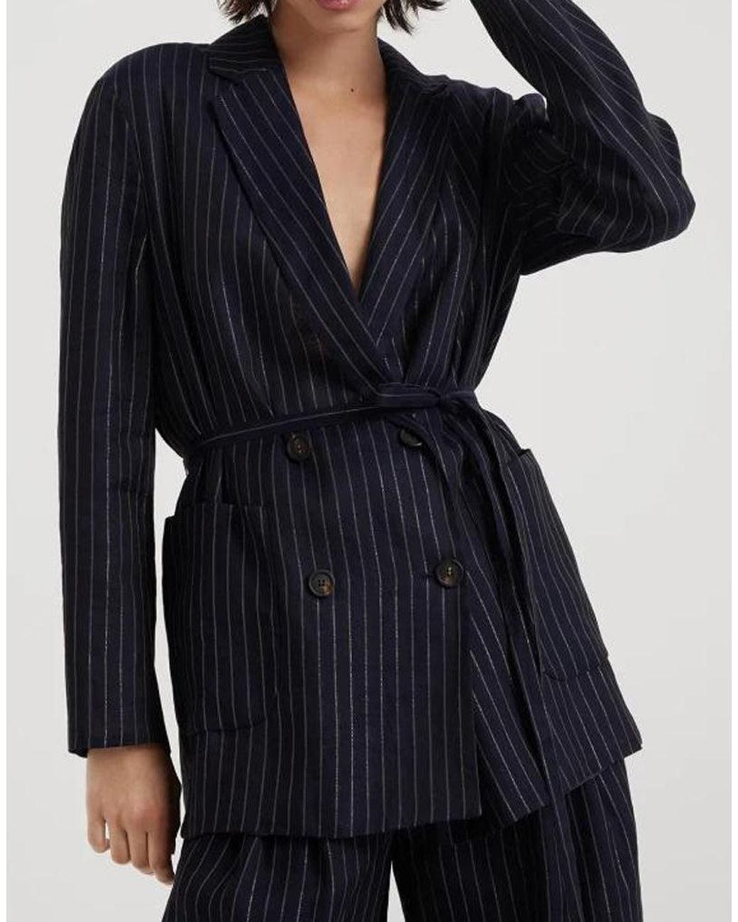 Brunello Cucinelli Blue Pinstripe Cotton Jacket