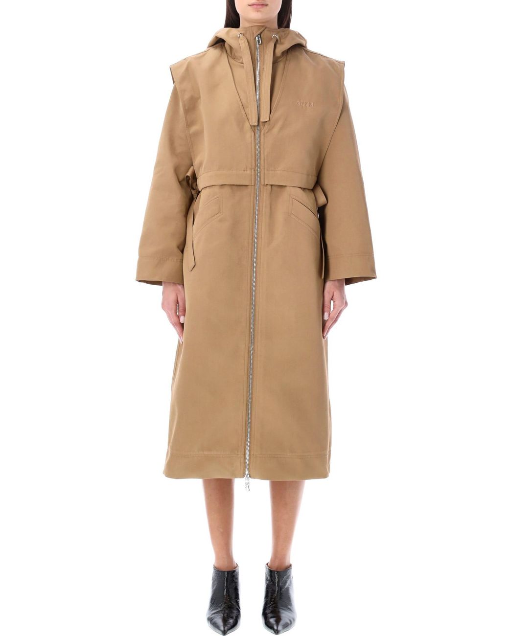Ganni Heavy Twill Oversized Coat in Natural Lyst