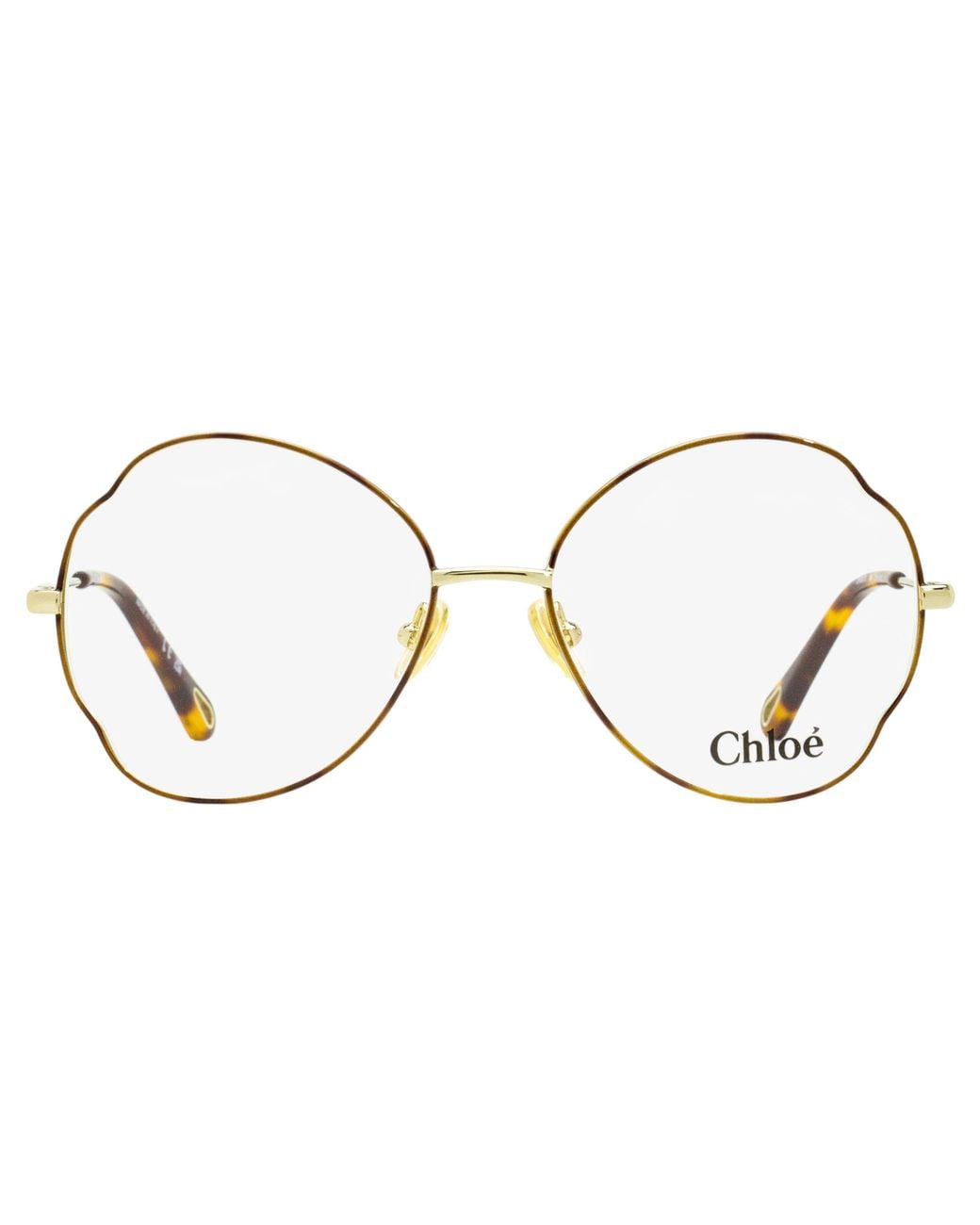 Chloé Black Chloe Scalloped Oval Eyeglasses Ch0097O 004 Havana- 53Mm Metal/Plastic (Acetate) Sunglasses