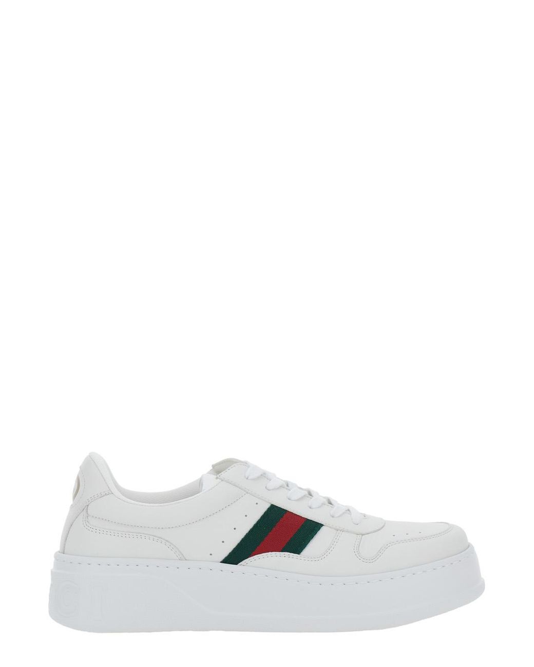 Gucci White Gucci Web-Stripe Leather Sneakers for men