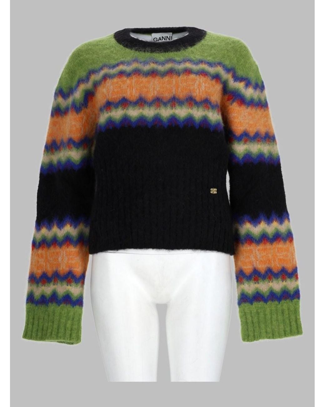 Ganni Multicolor Alpaca Fair Isle Jumper Polyamide Wool Sweater
