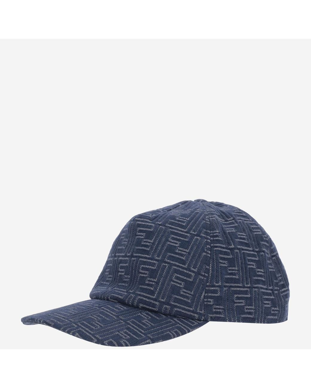 Fendi Blue Cotton Baseball Hat With Ff Pattern for men